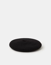 Plain Wool Beret, Black (BLACK), large
