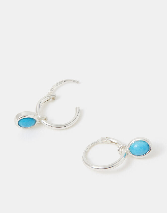 Sterling Silver Healing Stone Hoop Earrings, Blue (BLUE), large