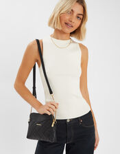 Quilted Faux Leather Cross-Body Bag, Black (BLACK), large
