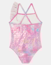 Girls Sparkle Frill Mermaid Swimsuit, Pink (PINK), large