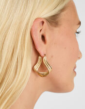 Large Ribbed Wavy Hoop Earrings, , large