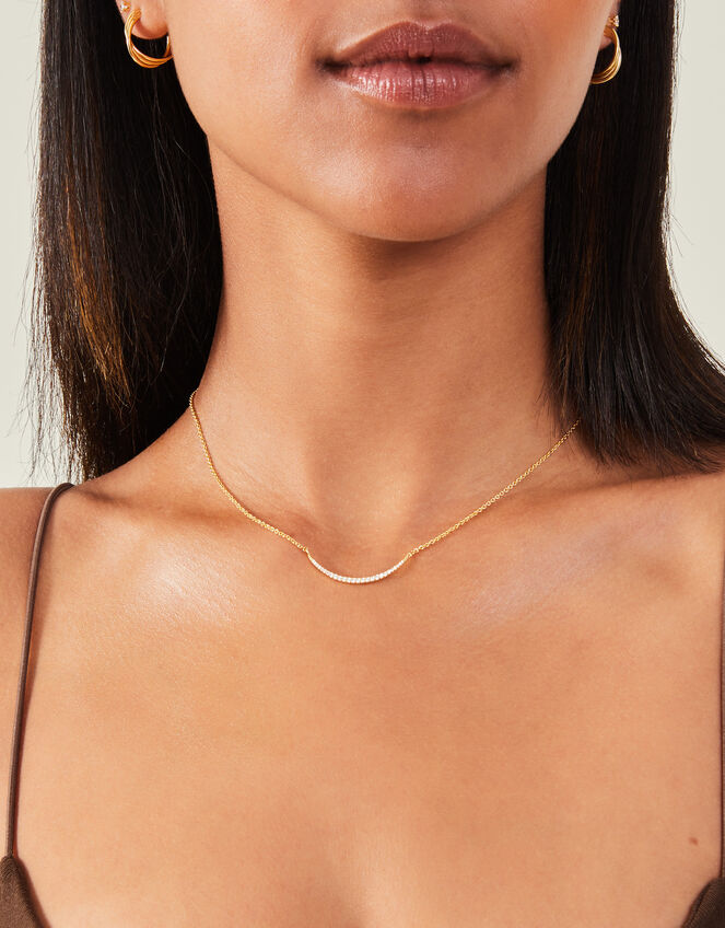 14ct Gold-Plated Curved Bar Necklace, , large