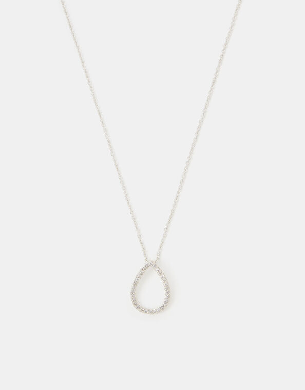 Sterling Silver Pavé Teardrop Pendant Necklace, , large