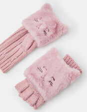Girls Cat Fingerless Mitten Gloves, Pink (PINK), large