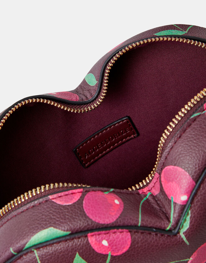 Cherry Print Heart Crossbody Bag, , large