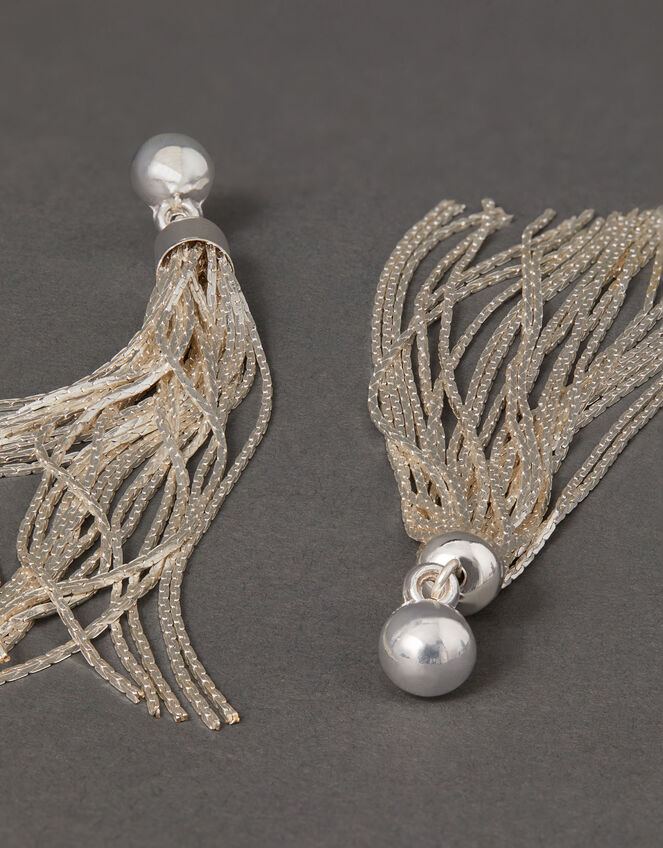 Statement Chain Tassel Earrings, Silver (SILVER), large