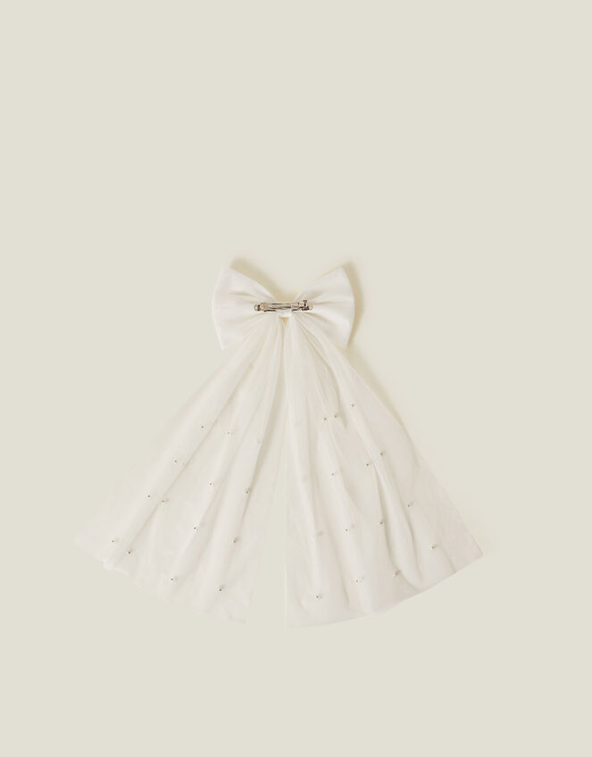 Bridal Pearl Bow Barrette Hair Clip, , large
