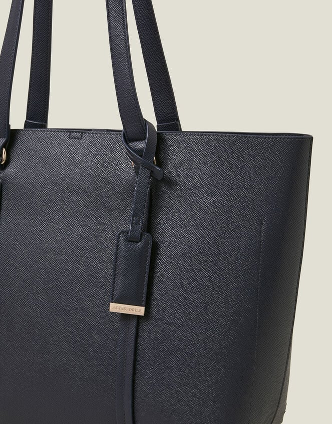 Faux Leather Tote Bag, Blue (NAVY), large