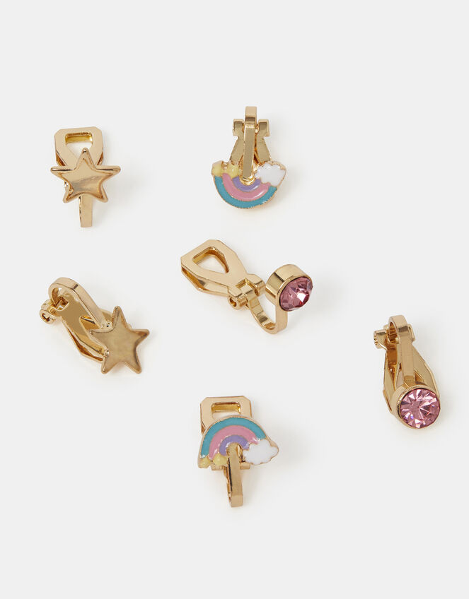 3-Pack Girls Rainbow Clip-On Earrings, , large