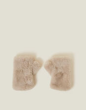 Faux Fur Fingerless Mittens, Natural (NATURAL), large