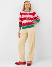 Slogan Stripe Christmas Jumper, Pink (PINK), large