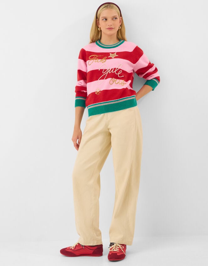 Slogan Stripe Christmas Jumper, Pink (PINK), large