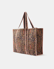 Floral Print Quilted Shopper Bag, , large