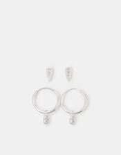 2-Pack Sterling Silver Stud & Hoop Earrings, , large