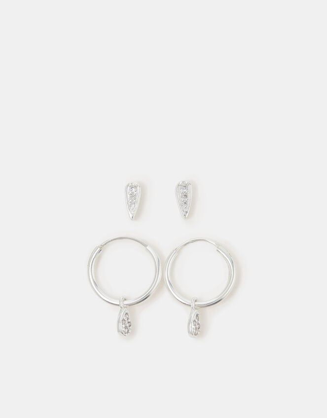 2-Pack Sterling Silver Stud & Hoop Earrings, , large
