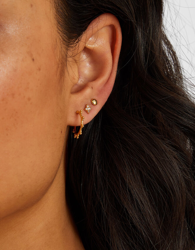 4-Pack 14ct Gold-Plated Stud and Bobble Hoop Earrings, , large