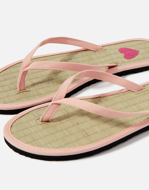 Heart Embroidered Seagrass Flip Flops, Pink (PINK), large