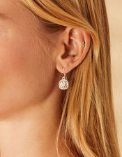 Square Crystal Halo Drop Earrings, , large