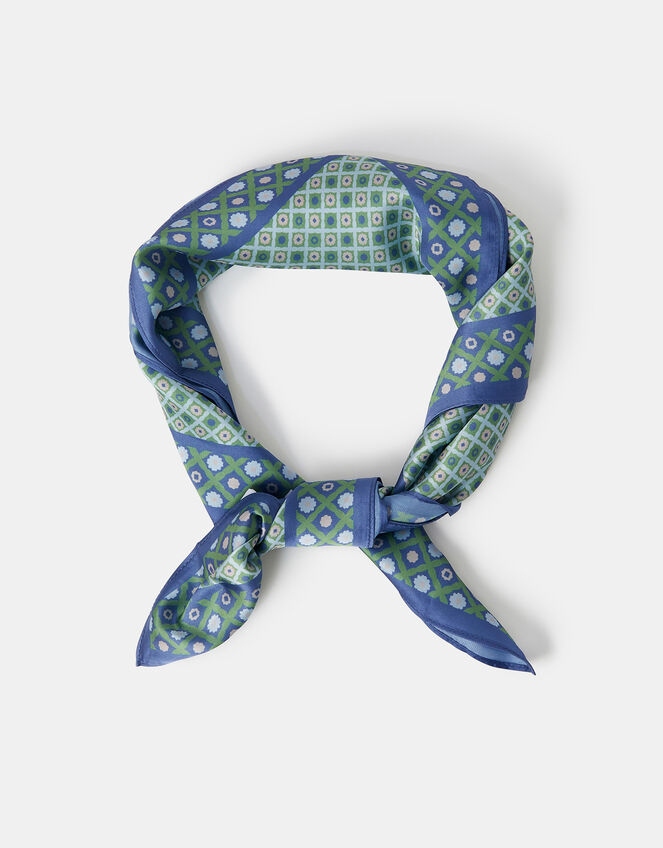 Geometric Floral Square Satin Scarf, , large
