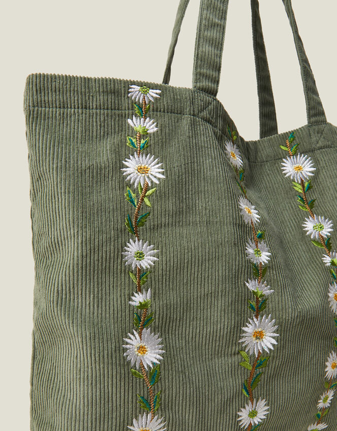 Daisy Embroidered Corduroy Shopper Bag, , large