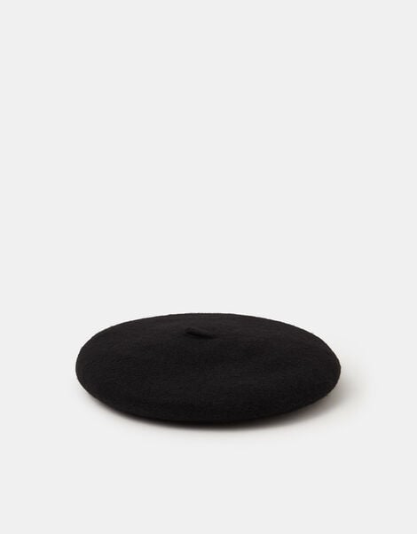 Plain Wool Beret, Black (BLACK), large