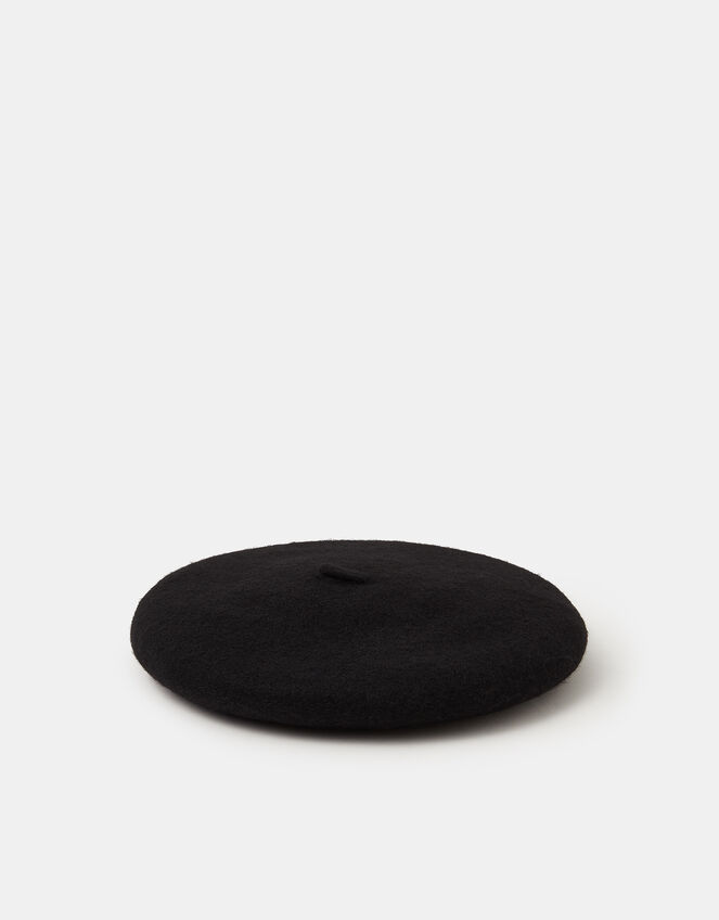 Plain Wool Beret, Black (BLACK), large