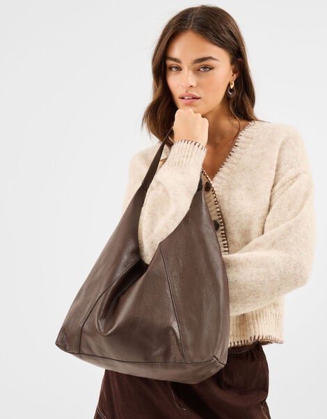 Slouchy Leather Shoulder Bag, , large
