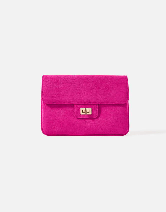 Suedette Flat Fold Clutch Bag, Pink (FUCHSIA), large