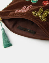 Embellished Bow Velvet Pouch, , large