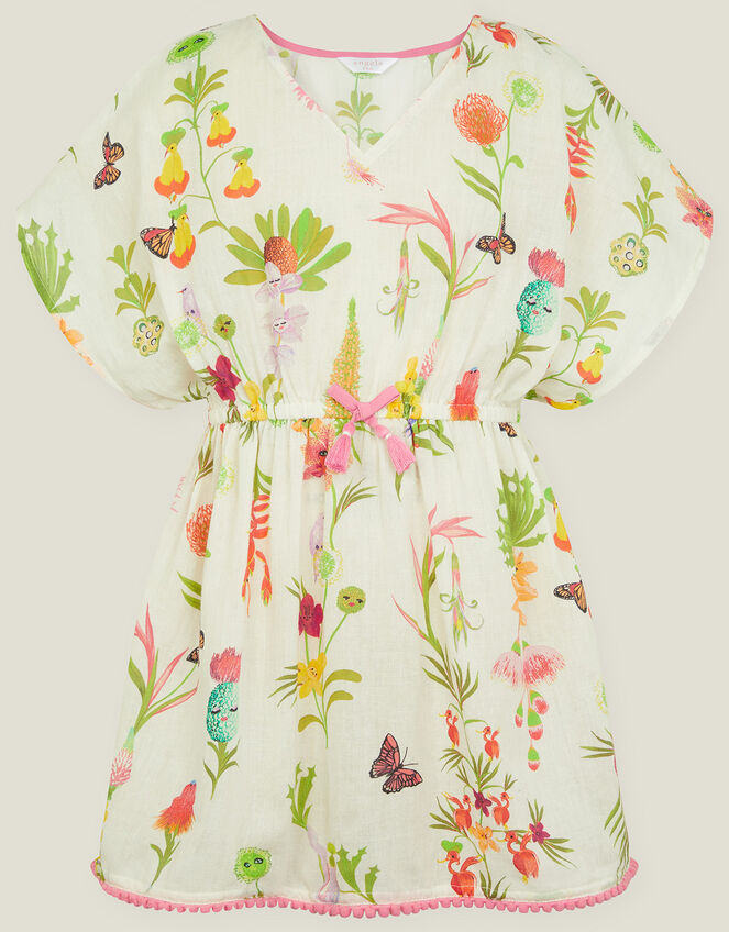 Girls Floral Print Kaftan, White (WHITE), large