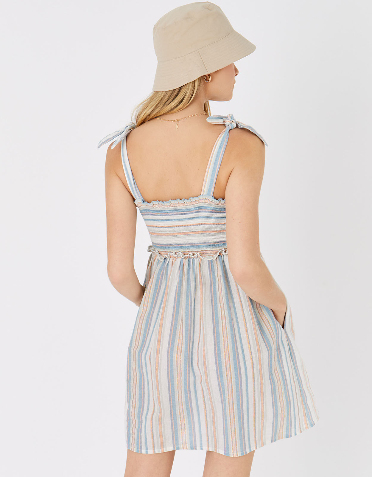 Stripe Button Bandeau Dress Multi Beach holiday dresses Accessorize Global