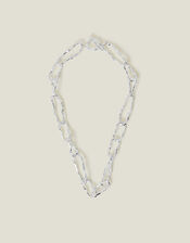 Sterling Silver-Plated Chunky Chain T-Bar Necklace, , large