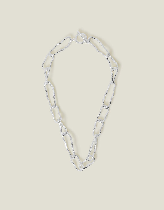 Sterling Silver-Plated Chunky Chain T-Bar Necklace, , large