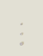 3-Pack Platinum-Plated Surgical Steel Diamante Flatback Earrings, , large