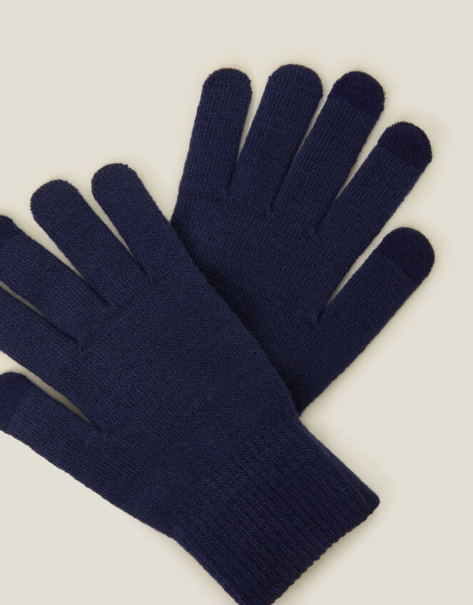 Touchscreen Long Cuff Knit Gloves, Blue (NAVY), large