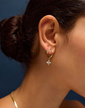 2-Pack 14ct Gold-Plated Flower Hoop Earrings, , large