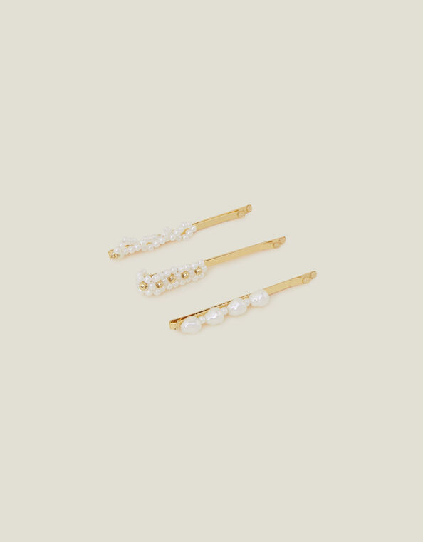 3-Pack Pearlescent Bead Hair Slides, , large