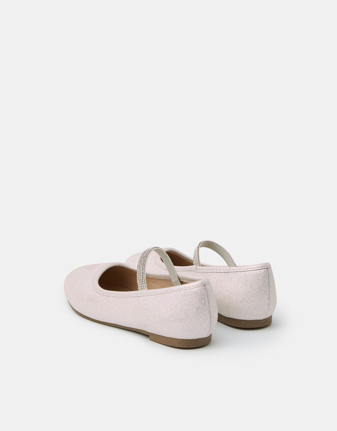 Girls Diamante Strap Ballet Flats, Ivory (IVORY), large