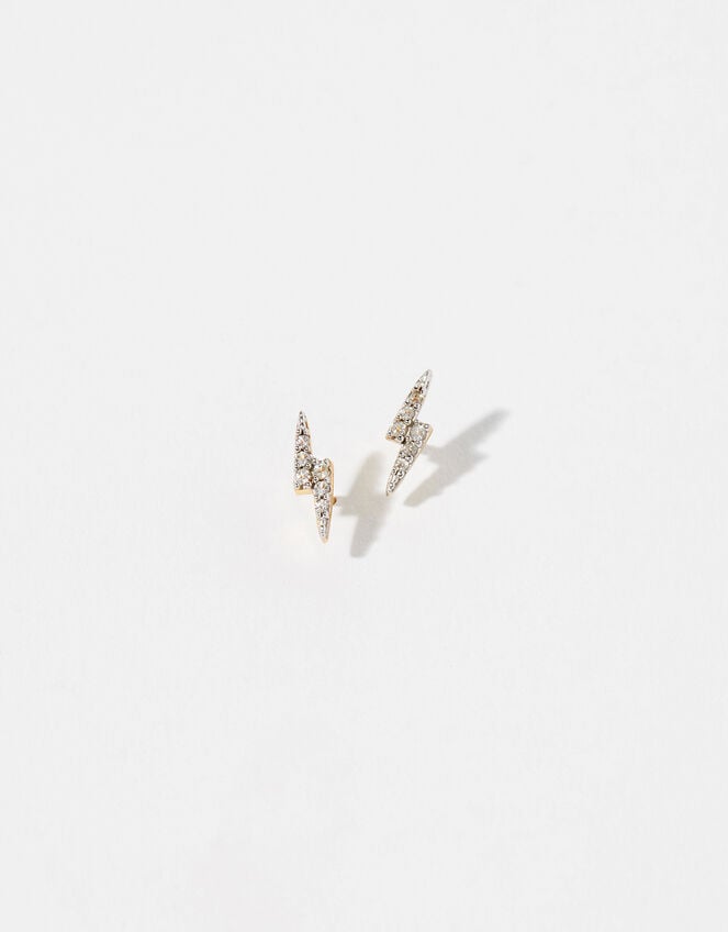 Gold Vermeil White Topaz Bolt Stud Earrings, , large
