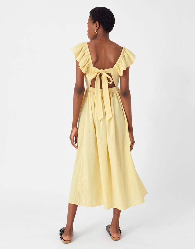 Frill Shoulder Tie Back Midi Dress, Yellow (YELLOW), large