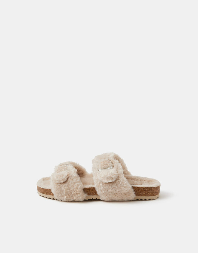 Fluffy Buckle Slippers, Cream (CREAM), large