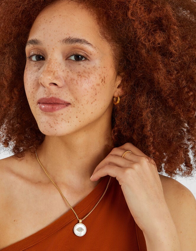 14ct Gold-Plated Pearl Eye Pendant Necklace, , large