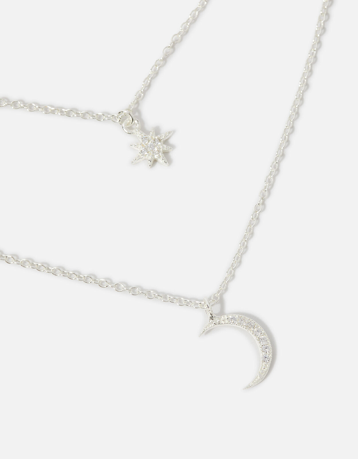 Sterling Silver Moon And Star Multi Layer Necklace