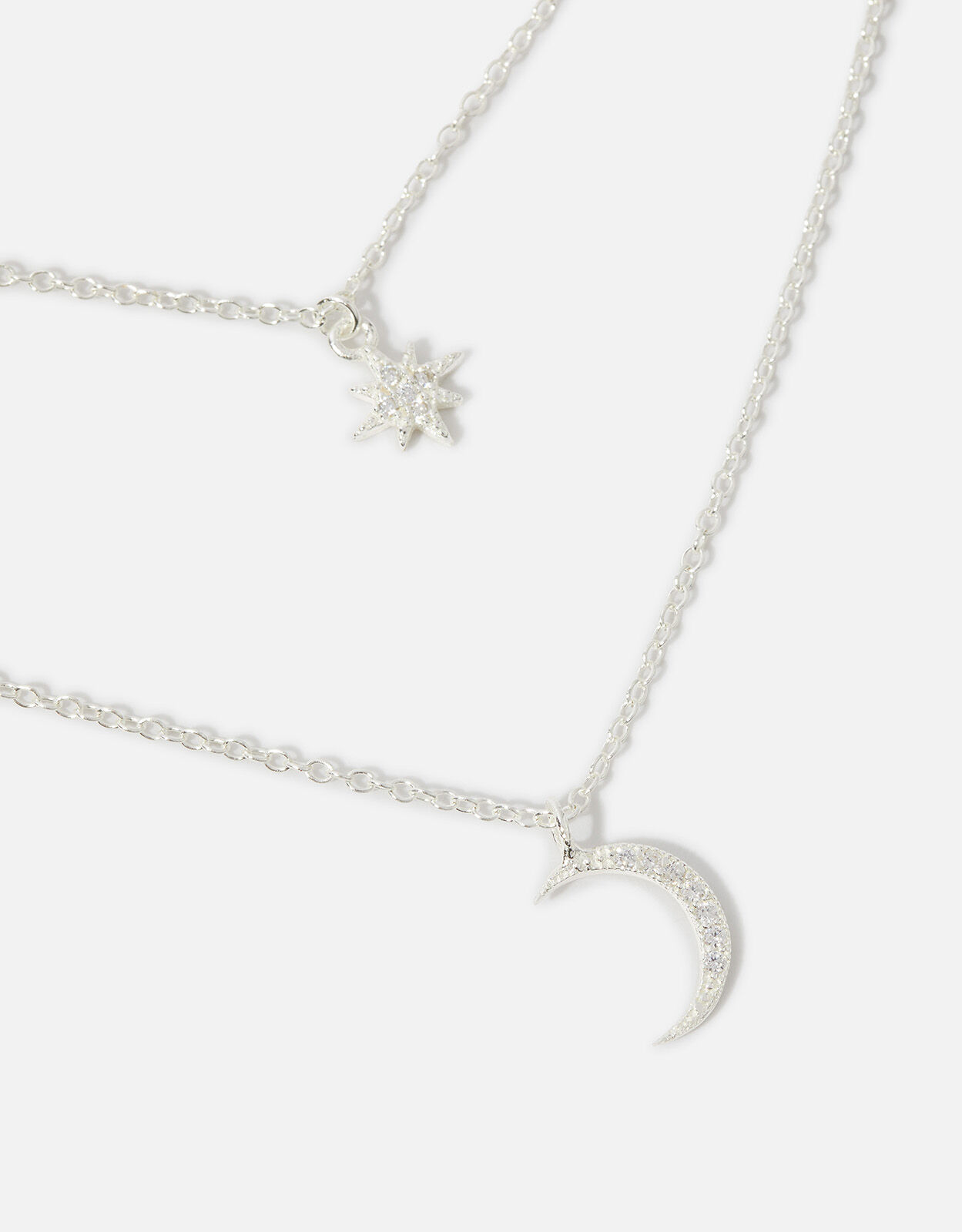 Sterling Silver Sparkle Star and Moon Layered Necklace