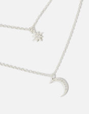 Sterling Silver Sparkle Star and Moon Layered Necklace, , large