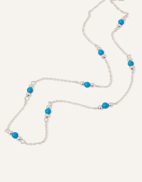 Sterling Silver Beaded Station Necklace, , large