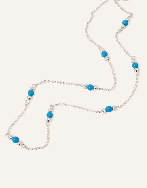 Sterling Silver Beaded Station Necklace, , large