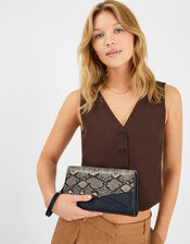 Faux Snakeskin Wristlet Clutch Bag, , large
