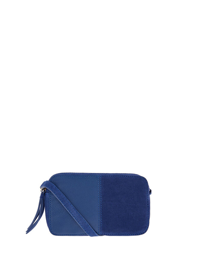 Macy Suede and Leather Cross-Body Bag, Blue (BLUE), large