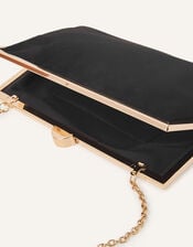 Suedette Clip Frame Clutch Bag, Black (BLACK), large